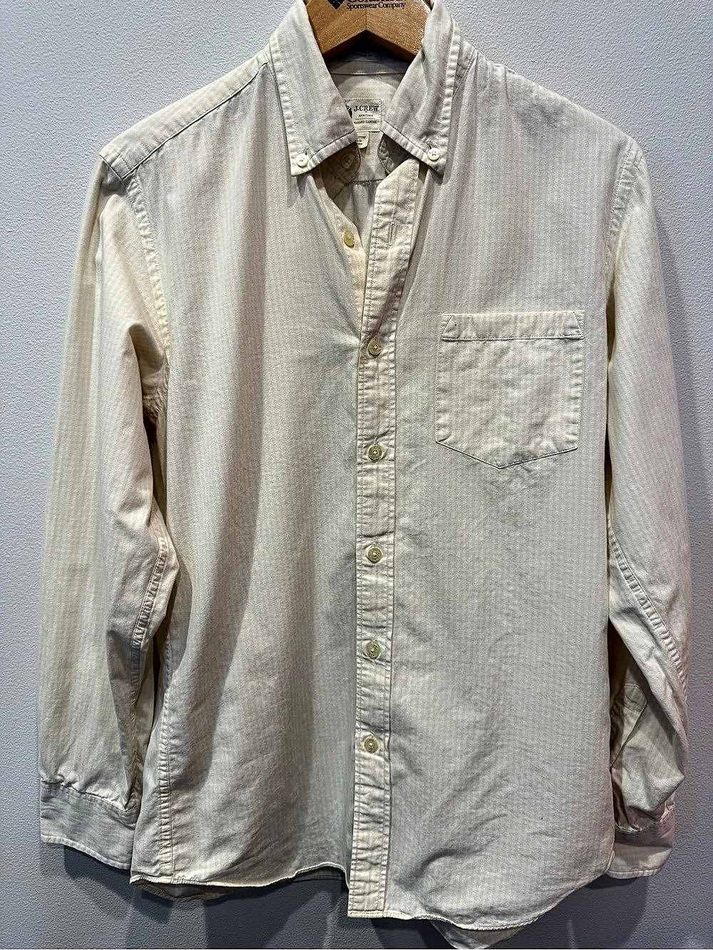 J.Crew Tailored Fit Striped Cotton Button Down in Cream Size Small